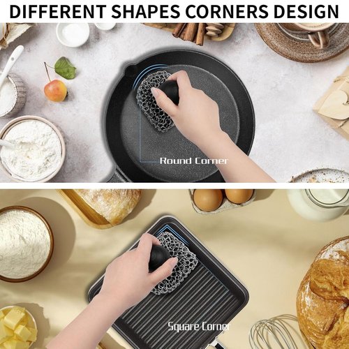 Cast Iron Cleaner - Upgraded 316 Chainmail Scrubber & Pan Scraper | Perfect for Grill, Skillet & Dutch Oven