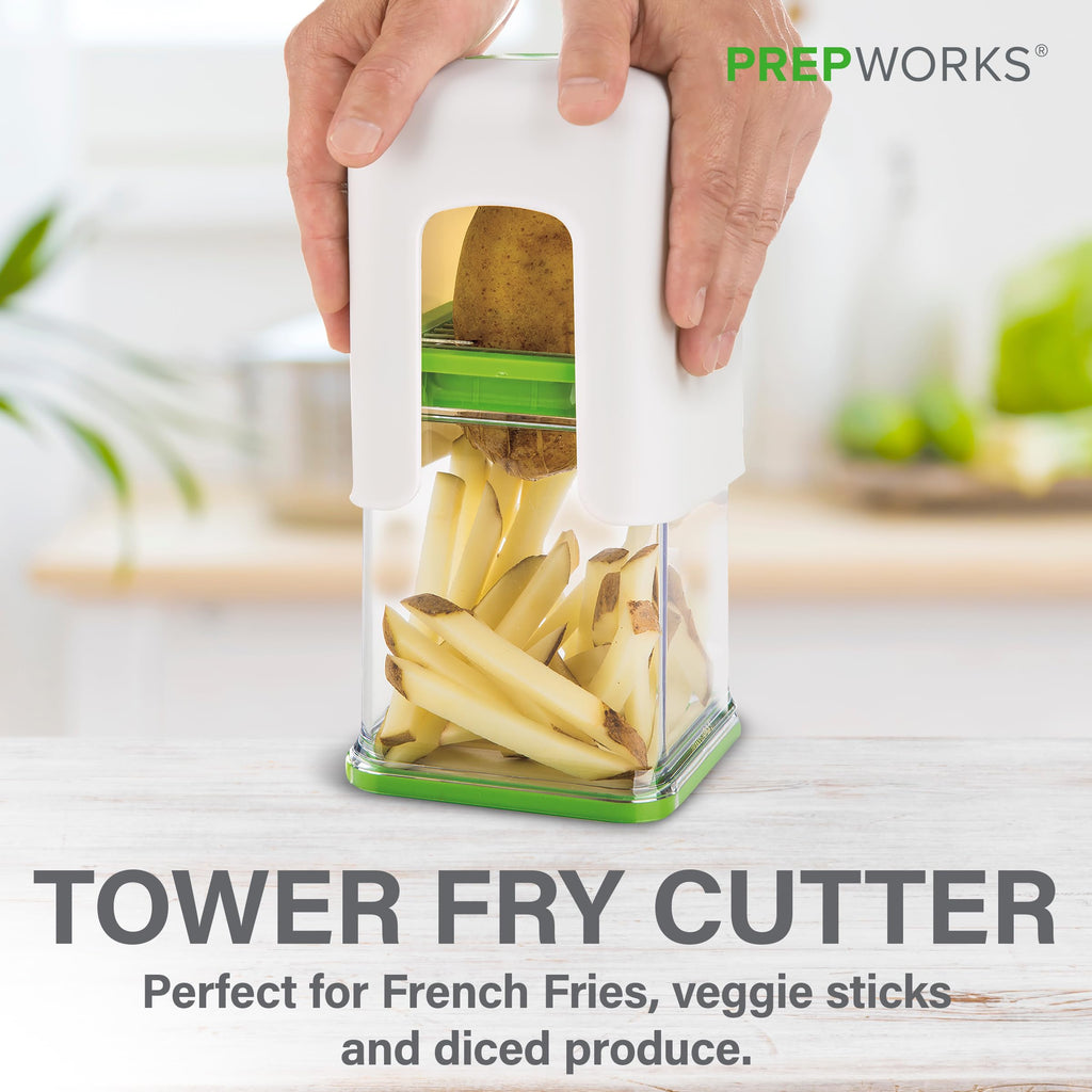 PrepWorks Tower Fry Cutter – Heavy-Duty Potato Cutter for Perfect Fries, Easy-to-Use, Stainless Steel Blades, BPA-Free