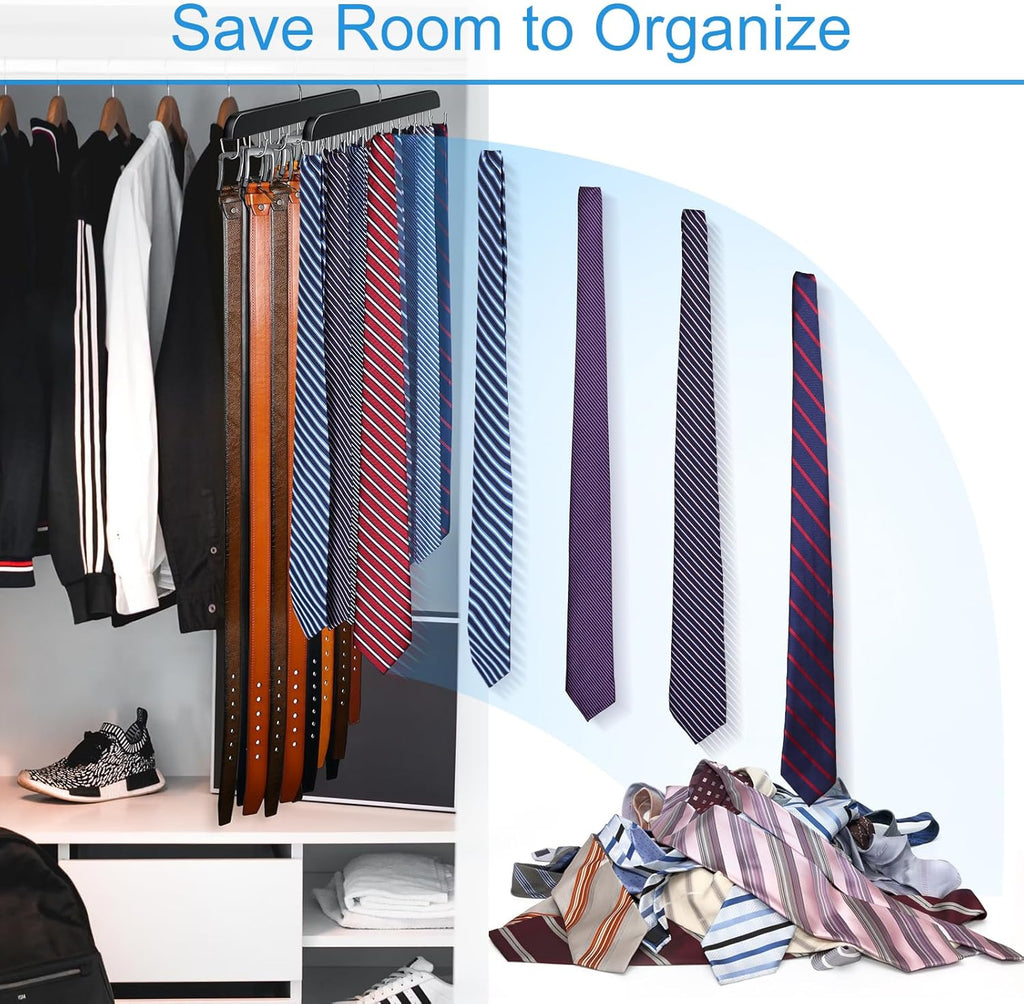Skiennix Belt Hanger | Sturdy Wood Belt Rack Organizer with 14 Hooks - Black, Max 42 Belts Capacity