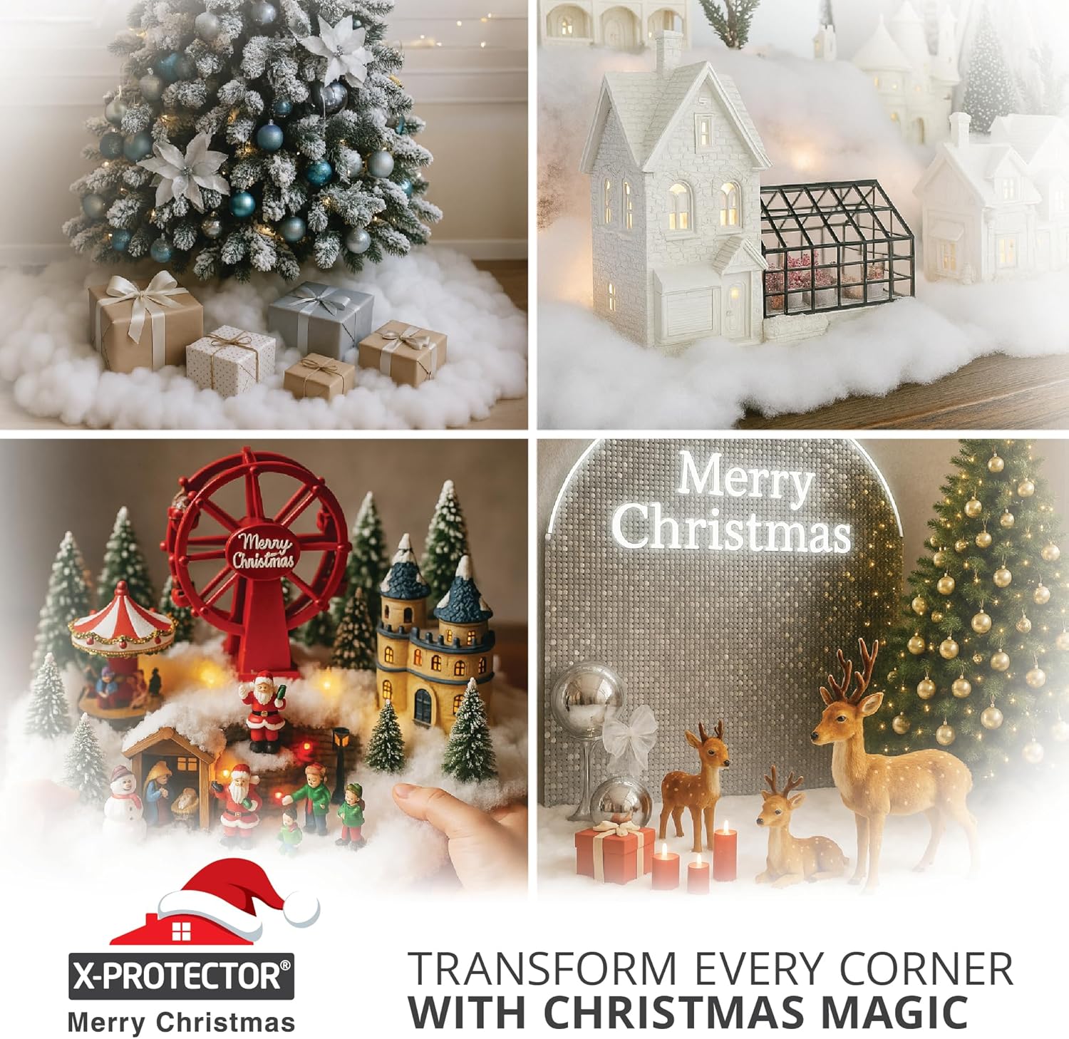 X-Protector Snow Blanket - Large White Artificial Christmas Village Snow Sheet | 98.5"x31.5" Faux Snow Mat