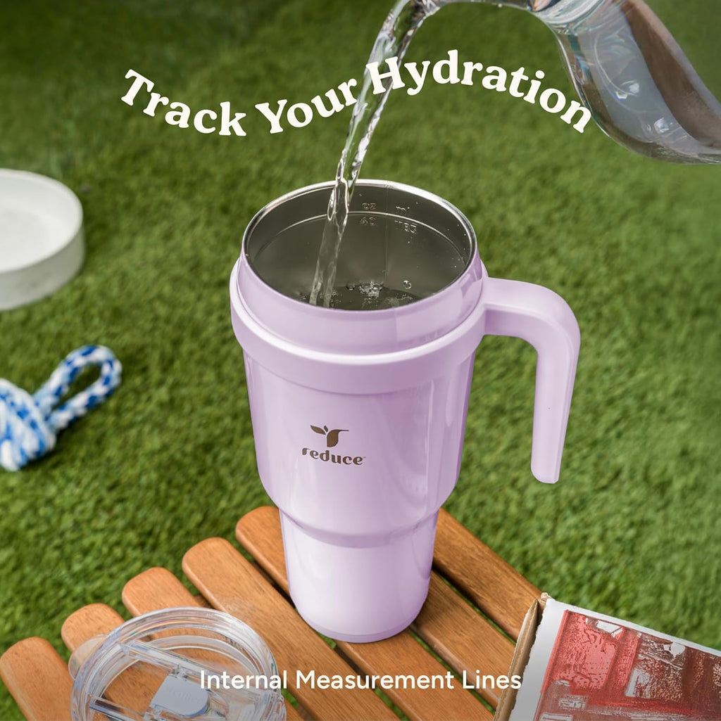 REDUCE Cold1 40 oz Tumbler - Vacuum Insulated Stainless Steel Mug with Handle & Straw | Gloss Cotton Finish