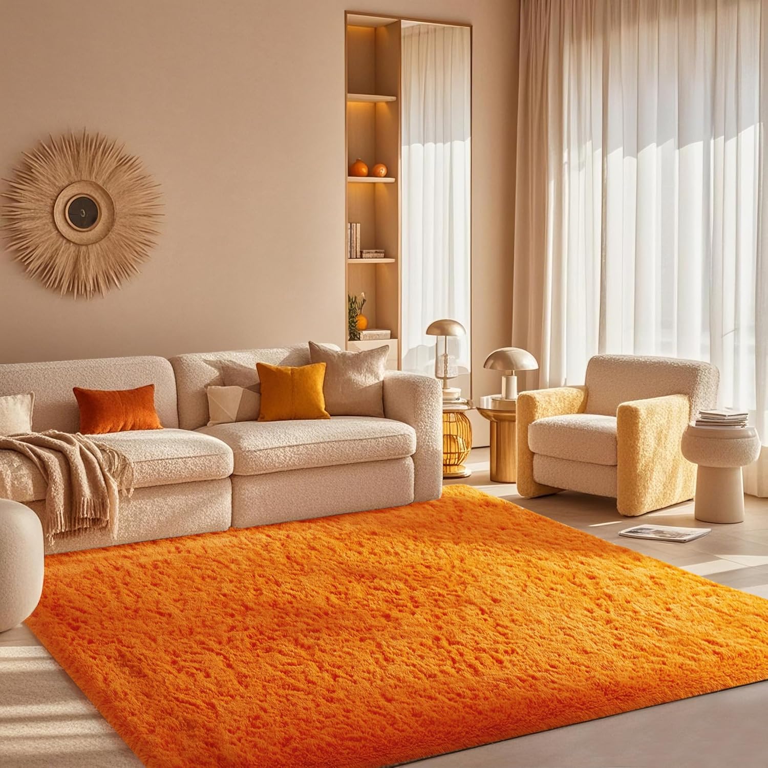 Ophanie Orange Fall Rug - Plush Soft Shaggy Carpet for Bedroom & Living Room | 4x6 Area Rug