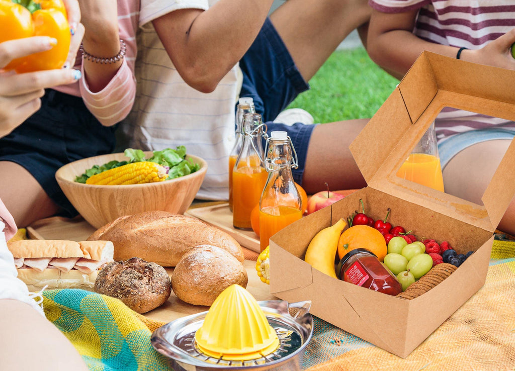 NPLUX 8x8x3 inch Kraft Cookie Boxes Candy Boxes with Window for Chocolate Covered Strawberry Macaron Donut Breakable Heart Baked Goods, Gift Treat Boxes Charcuterie Box(30 Pack,Brown)