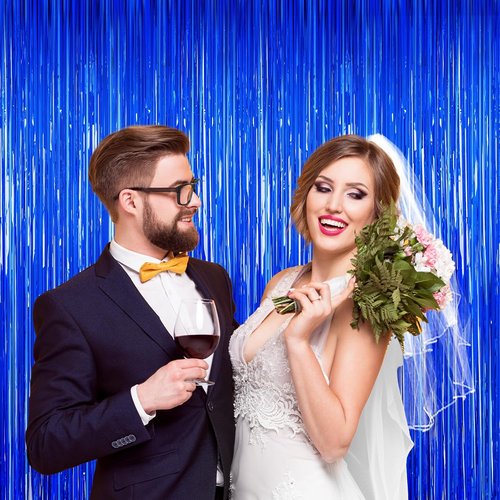 Blue Party Decorations - 2-Pack Tinsel Backdrop Streamers for Ocean-Themed Events | Birthday & Wedding Decor