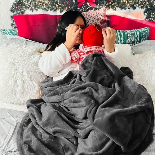 Bedsure GentleSoft Fleece Blanket - Cozy Lightweight Plush California King Size Charcoal, 102x96 Inches