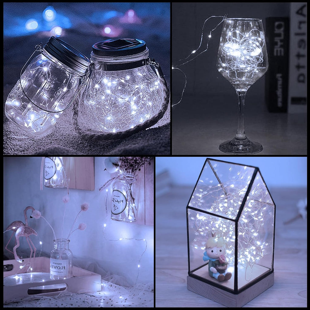 Skiennix 12 Pack LED Fairy Lights - Battery Operated Silver Wire, 7FT 20LED Waterproof Twinkle Lights for DIY Decor