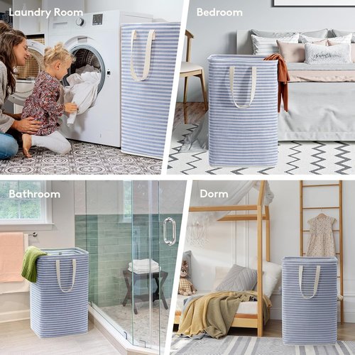 Lifewit 80L Collapsible Laundry Basket - Waterproof Hamper with Reinforced Handles | Blue