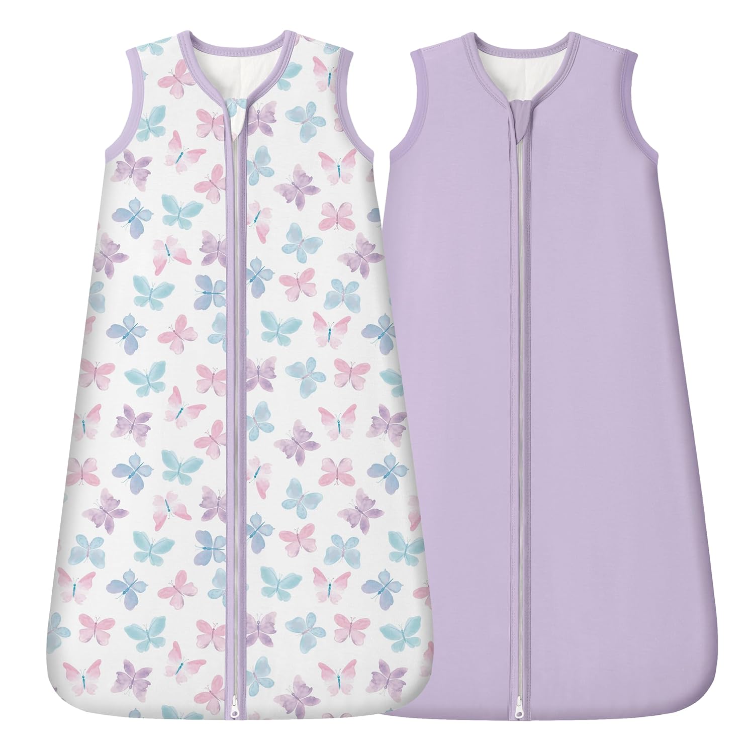 Rayon Made from Bamboo Baby Sleep Sack - Soft 1.0 Tog Wearable Blanket for Infants | 6-12 Months, Purple Butterfly (2 Pack)