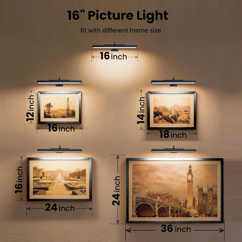 Skiennix 3-Pack Picture Light - Battery Operated 16-Inch Art Light with Dimmable Control | Black