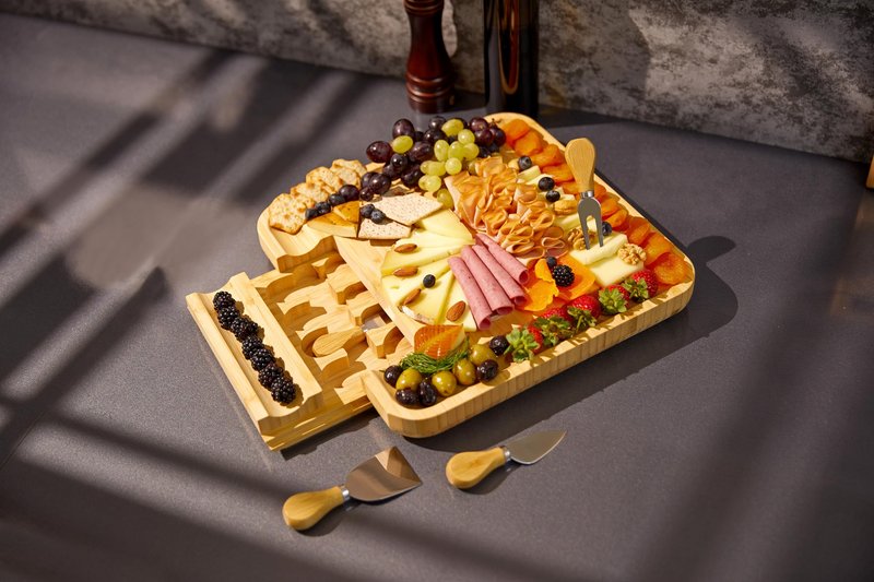 Demin Design Bamboo Cheese Board Charcuterie Board Gift Set - House Warming & Wedding Gifts, Bridal Shower &, Mother's Day & Valentine's Day Idea