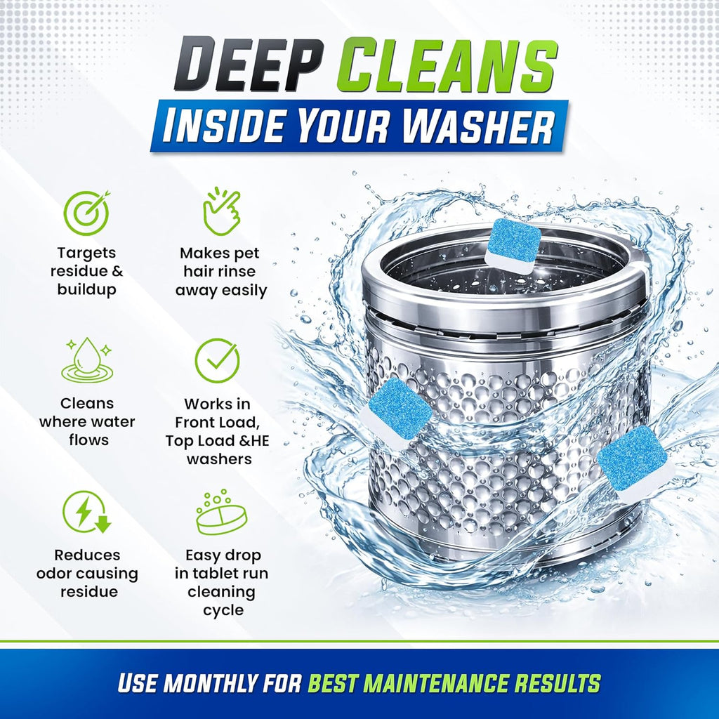Skiennix Washing Machine Cleaner Tablets - 25 Pack for Deep Cleaning & Pet Hair Removal | Compatible with All Washers