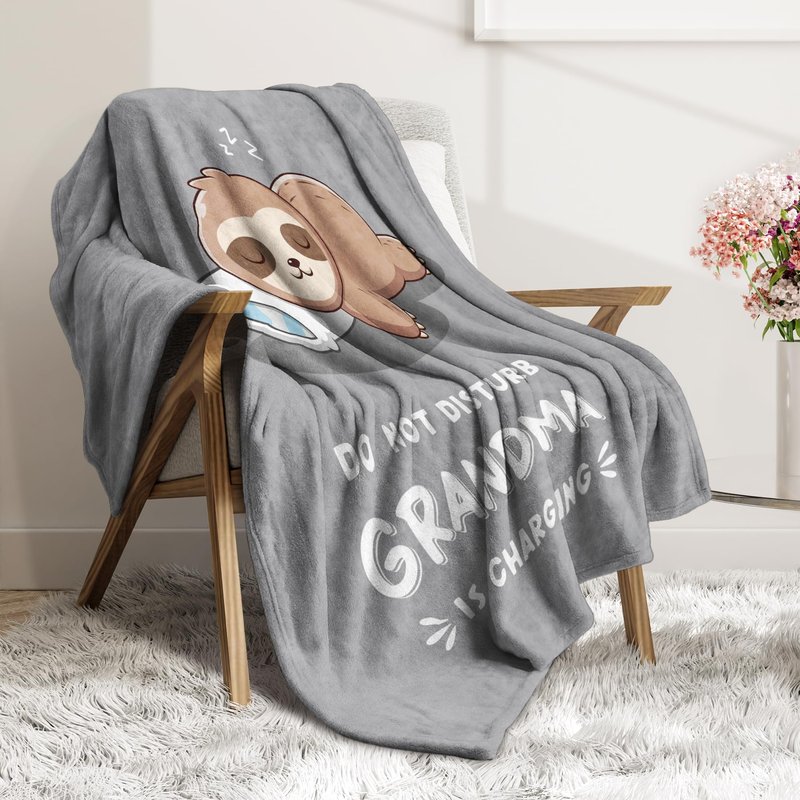 Funny Gifts for Grandma Mothers Day, Grandmas Birthday Gift from Grandkids, Grandma is Charging Sloth Blanket, Grandmas Gifts for Christmas, Soft Sloth Blanket for Grandmother 60" x 50"