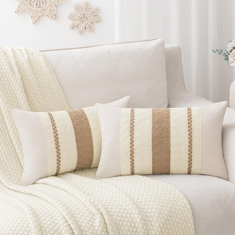 Laolitou Decorative Pillow Covers 18×18 Pack of 2, Boho Cotton Linen Soft Cozy Neutral Throw Pillow Cases for Living Room Sofa Bedroom Couch Cushions Home Decor