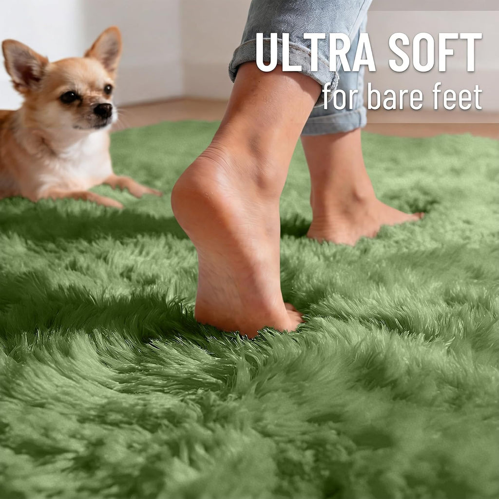 OLANLY Area Rug - Soft Fluffy Shaggy Design | Machine Washable 4x5.9 ft - Ideal for Living Room, Bedroom & Nursery Decor in Green