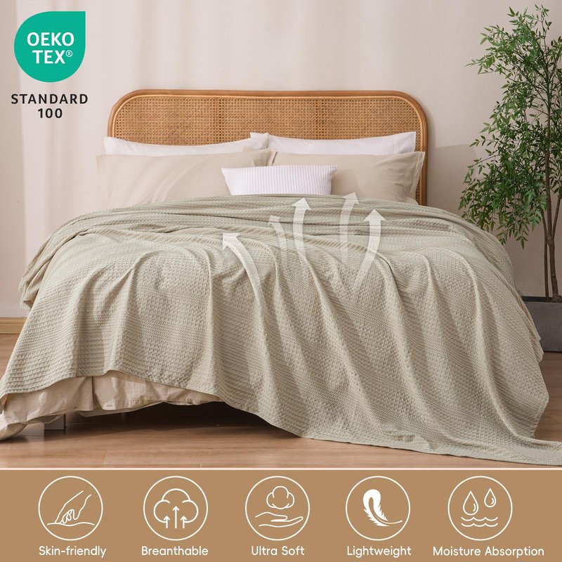 David's Home Cozy Waffle Weave Blanket King Size, Ultra Soft Breathable Lightweight Skin-Friendly Throw for All Seasons, Elegant Room Decor for Couch Bed Sofa Car Travel, Natural