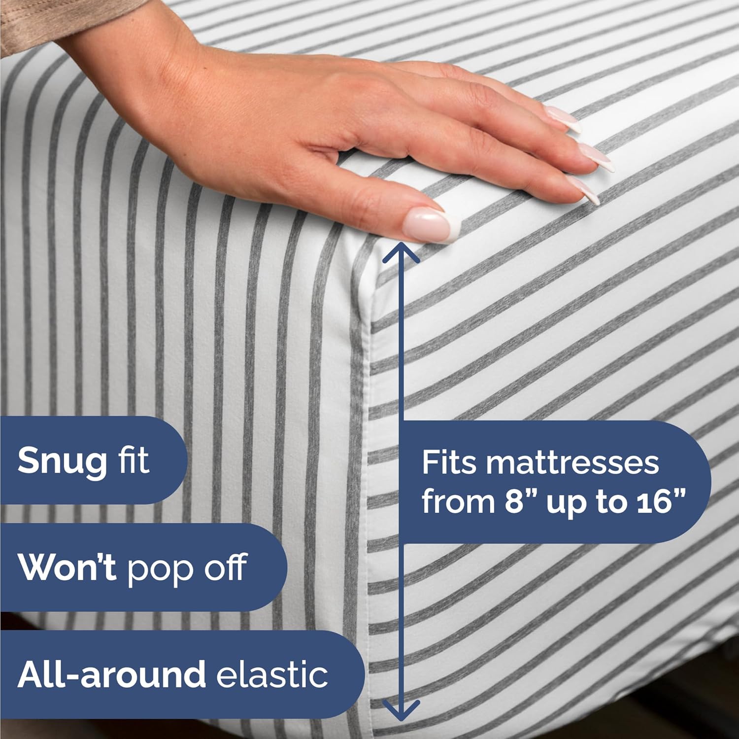 Skiennix Twin Size 3-Piece Sheet Set - Comfy Cooling Bed Sheets - Soft, Wrinkle-Free Grey Stripes