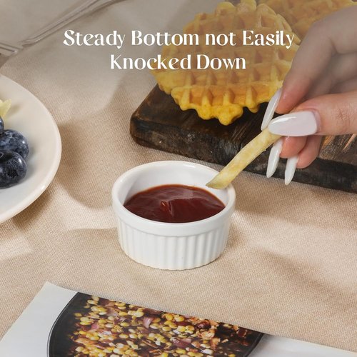 DOWAN Dipping Bowls - 1.5 Oz Mini Ramekins | Microwave & Oven Safe Set of 6 Soft White Condiment Cups