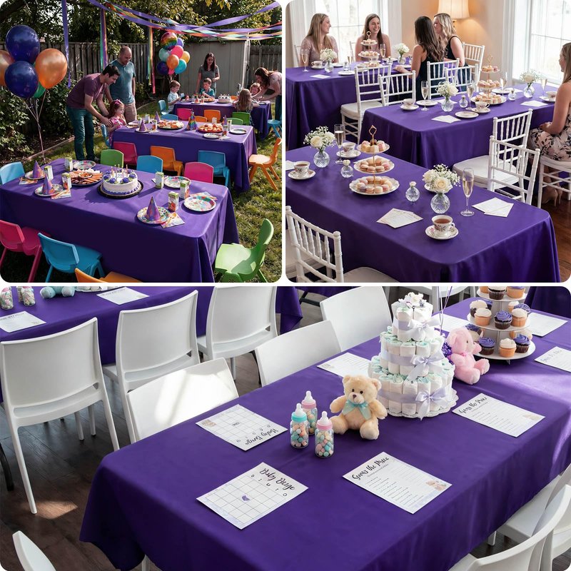 8 Pack Purple Tablecloth 60 x 126 Inch Rectangular Table Cloth for 8 Foot Rectangle Tables, Wrinkle Resistant Washable Rectangle Fabric Table Covers for Wedding Party Banquet Buffet and Camping