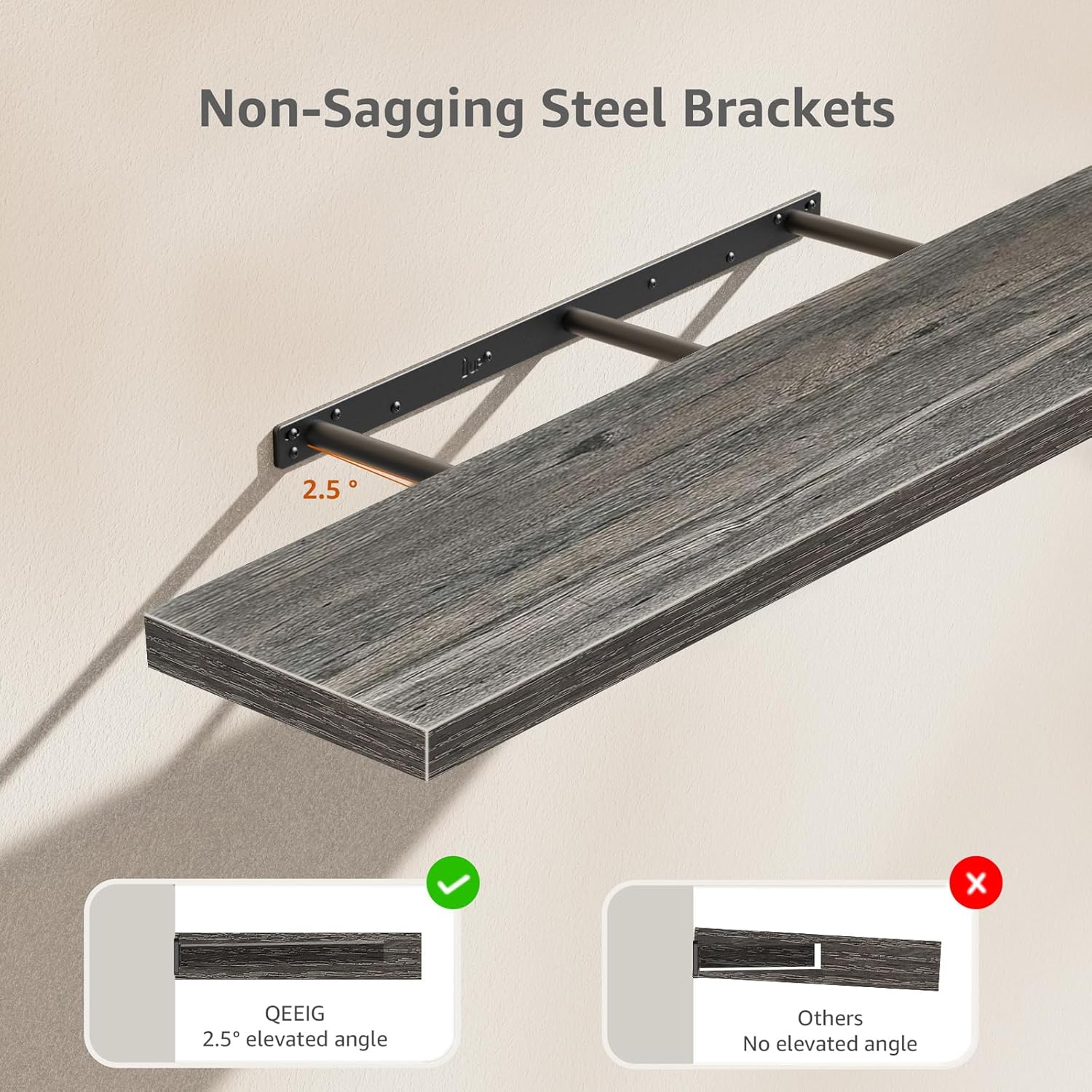 QEEIG Floating Wall Shelves - Extra Long 47.2" Set of 2 for Bathroom, Kitchen, Living Room | Grey Home Decor