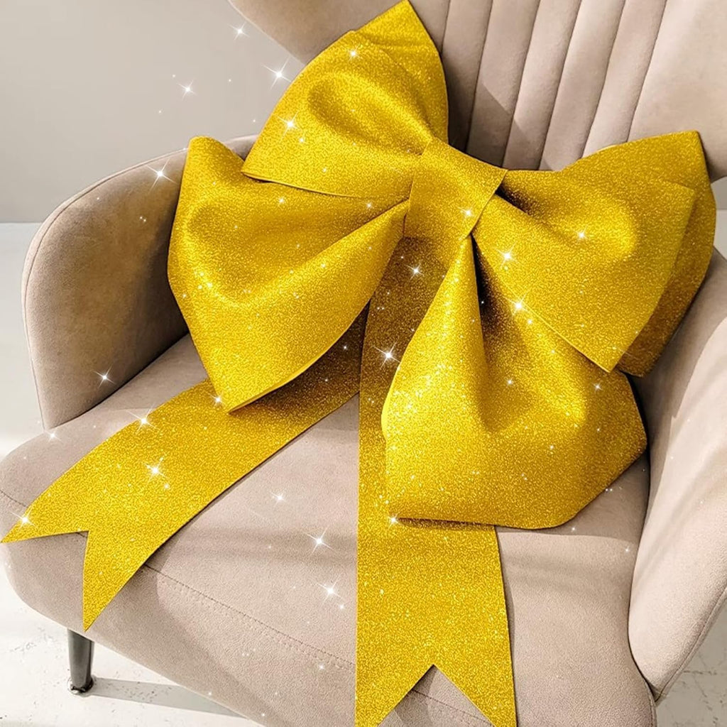Skiennix Giant Bows - 20"x24" Gold Glitter Decorative Bows for Weddings, Parties & Gifts
