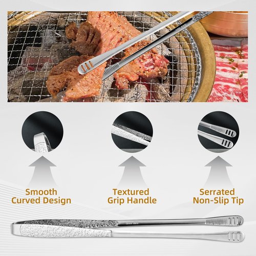 4Pcs 11-Inch Stainless Steel Korean BBQ Grill Tongs, Japanese Barbecue Tongs for Cooking, Portable Kitchenware for Home, Outdoor, Steak, Salad, Food