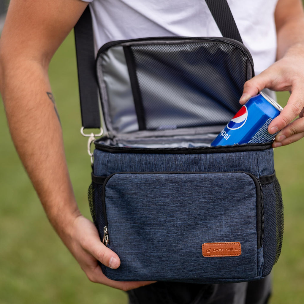 (Not Made in China) Insulated Lunch Bag, Men's Lunch Box, Leakproof, Collapsible, Soft Sided Cooler W/Adjustable Shoulder Strap (Navy Blue)