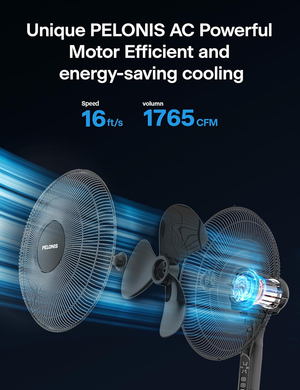 Pelonis 16'' Pedestal Fan - Remote-Controlled, 90° Oscillation, 3 Speeds, Adjustable Height | Ideal for Bedroom, Living Room & Office