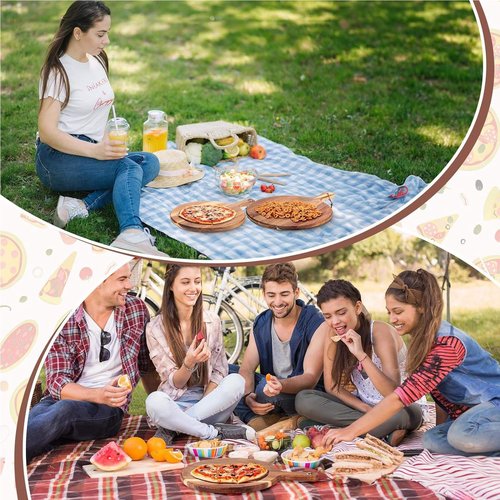 Pizza Boards with Handle 14 inch,Pizza Cutting Board Set of 6,Acacia Wood Pizza Peel 14 inch,Pizza Serving Tray Wood,Wooden Pizza Paddle Round,Small Charcuterie Boards for Cheese,Bread & Meat