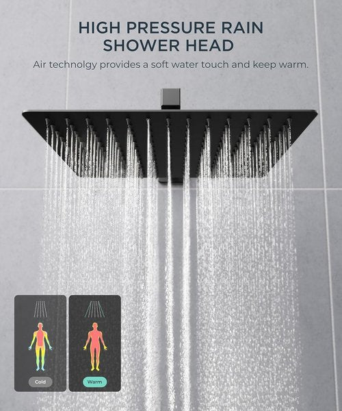 FORIOUS 12-Inch Rain Shower Head System - Handheld Combo & Solid Brass Valve | Wall Mounted Fixtures