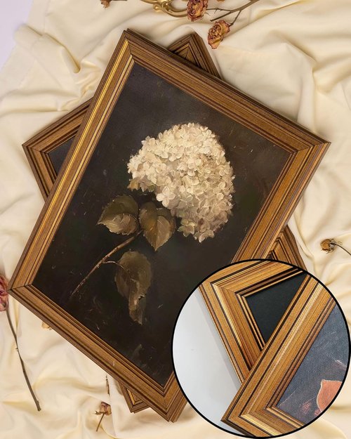 Gold Framed Vintage Wall Art - White Hydrangea Canvas Print for Living Room, Kitchen, Bedroom | 12x16 Inch
