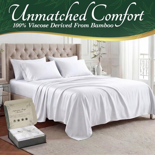 Decolure King Size Bamboo Viscose Sheets - Luxury 6-Pc Naturally Cooling Bed Set | Ultra Soft, Deep 17" Pockets, Oeko-Tex Certified (White)