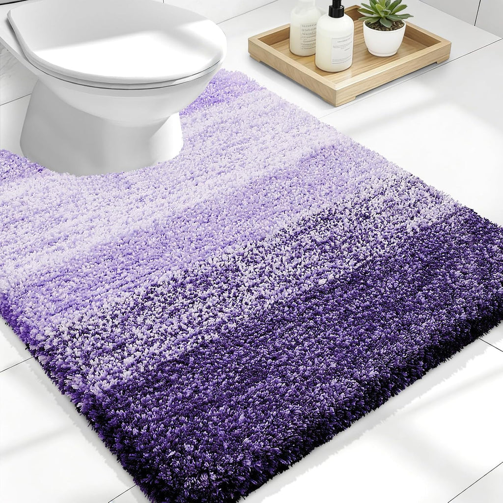 OLANLY Luxury Toilet Rugs - Extra Soft & Absorbent Microfiber Bath Mat | U-Shaped 24x20, Violet