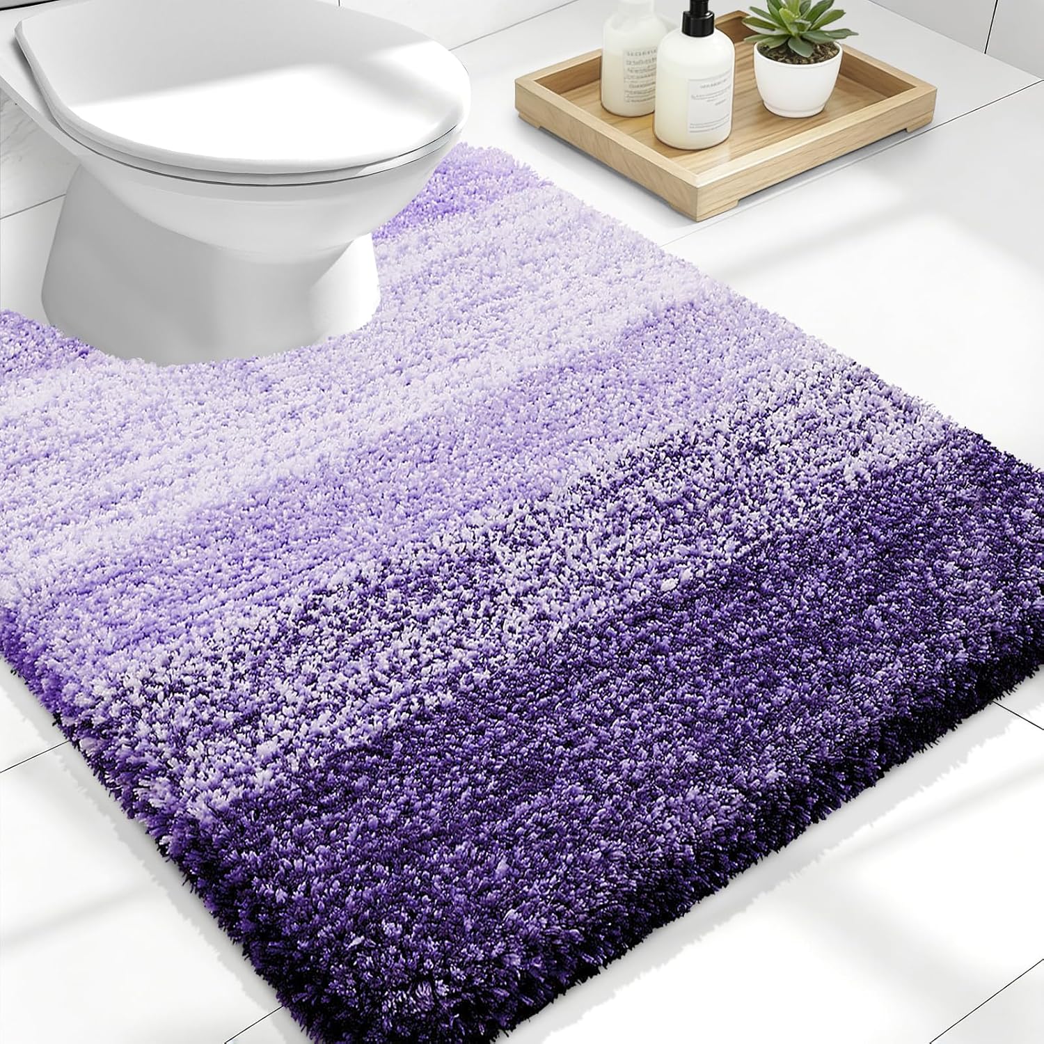 OLANLY Luxury Toilet Rugs - Extra Soft & Absorbent Microfiber Bath Mat | U-Shaped 24x20, Violet
