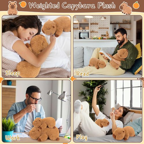 Sprinqdawin Weighted Capybara Plush Stuffed Animals-0.8lb 10”Kawaii Weighted Capybara Plush Toys,Cute Plushies Kids Capybaras Plushies Animal Hugging Plushie Pillow,Birthday Gifts for Kids Adults