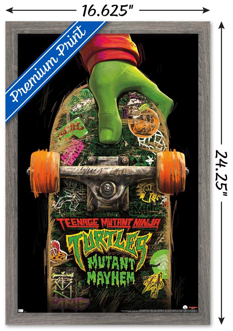 Trends International Teenage Mutant Ninja Turtles: Mutant Mayhem - Teaser One Sheet Wall Poster, 22.4L x 14.7W, Gray Framed Version