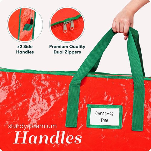 Handy Laundry Christmas Tree Storage Bag - Heavy Duty Waterproof Tarp for 9-Foot Tree | Reinforced Handles & Double Zipper, Red