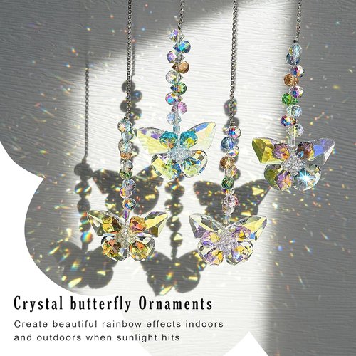HDCRYSTALGIFTS Crystal Butterfly Suncatchers - 4pcs Indoor Window Decor for Rainbow Effects | Spring Home Garden Gift
