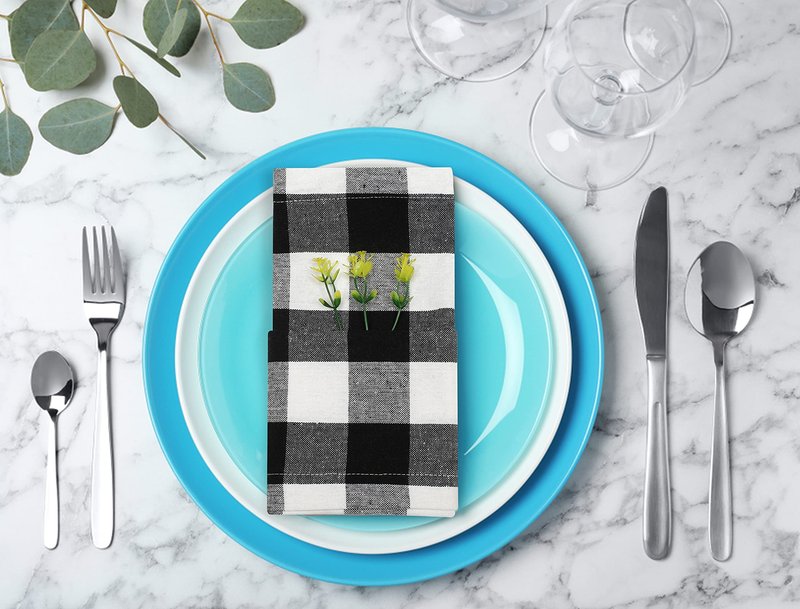 Ramanta Home Cloth Napkins Set of 12 Black White 18x18 Inches, Gingham Plaid Check Cloth Dinner Napkins for Spring Basket Decor, Easter, Kitchen | Washable Cotton Durable Table Linen for Everyday Use