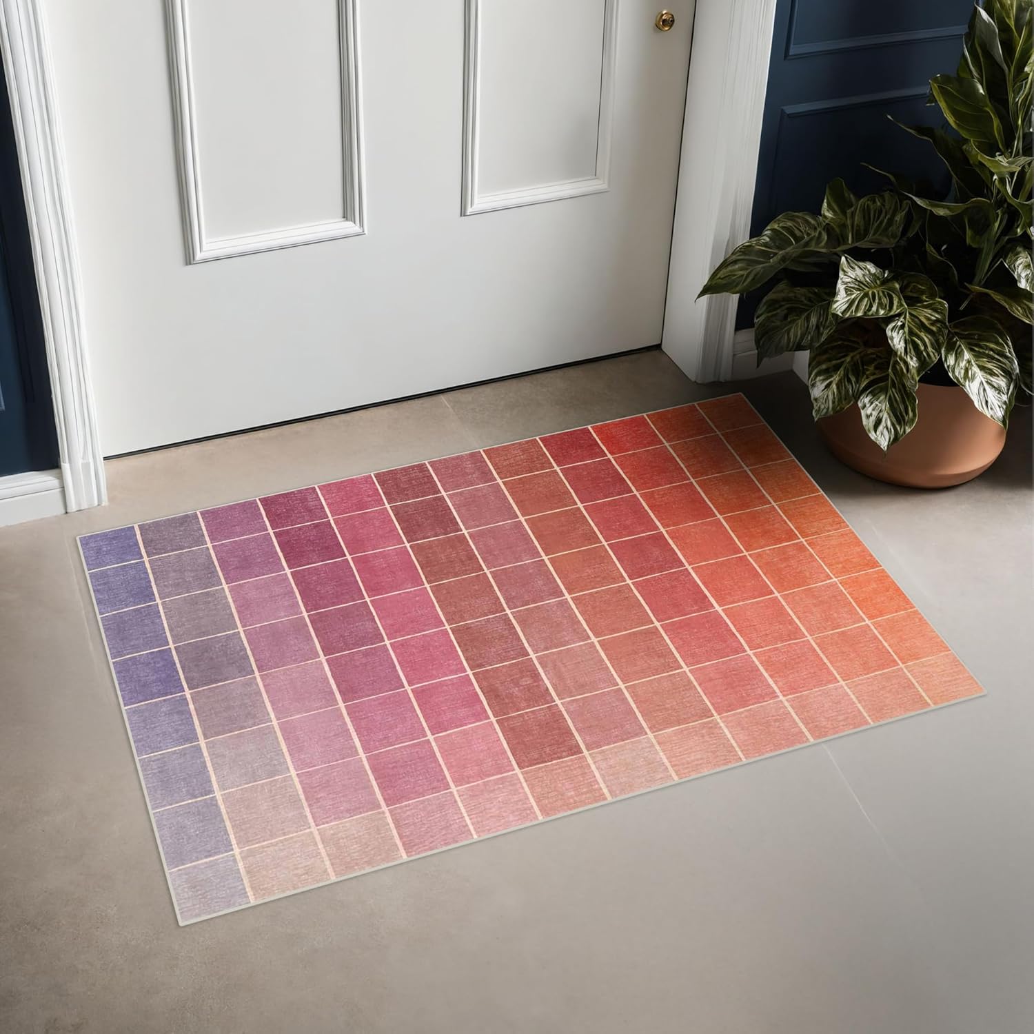 Skiennix Mid Century Modern Ombre Pink Checkered Rug - Washable Non-Slip 2x3 Small Area Rug for Entryway & Kitchen