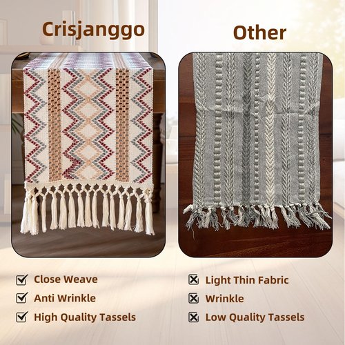 Crisjanggo Cotton Linen Table Runner 12 x 90 Inches Long Boho Rustic Decor with Tassels Modern Farmhouse Table Runner for Party Weddings Baby Shower