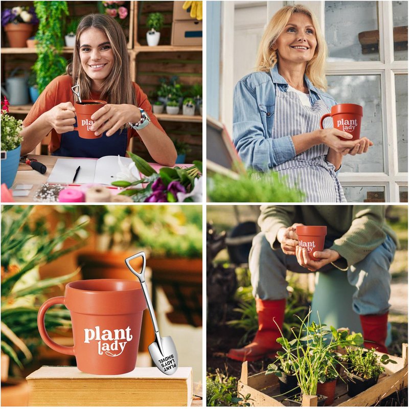 Funny Gardening Gifts for Women Plant Gifts for Plant Lovers Plant Lady Mug - Gardener Gifts, Plant Pot Cup with Shovel Spoon, Plant Markers, Emotional Crochet Doll Knitting Toy Ornaments