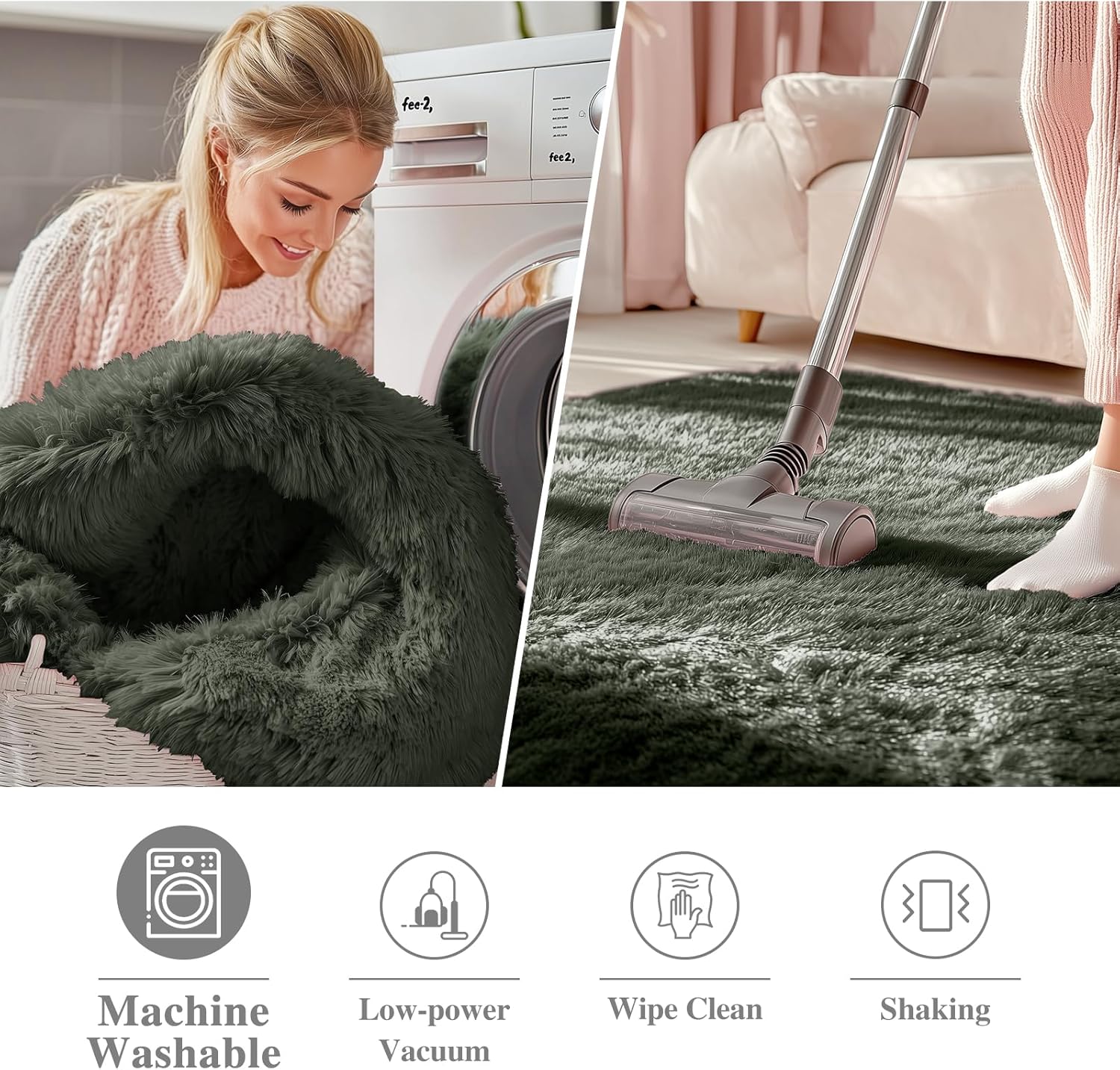 OLANLY Olive Green Round Area Rug - Soft, Fluffy, Machine Washable 7 ft Circle Carpet for Bedroom & Living Room Decor
