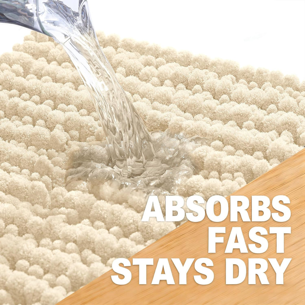 OLANLY Bathroom Rug Mat - Thick Soft Chenille | Non-Slip Rubber Backing, Machine Washable, 40x32, Beige