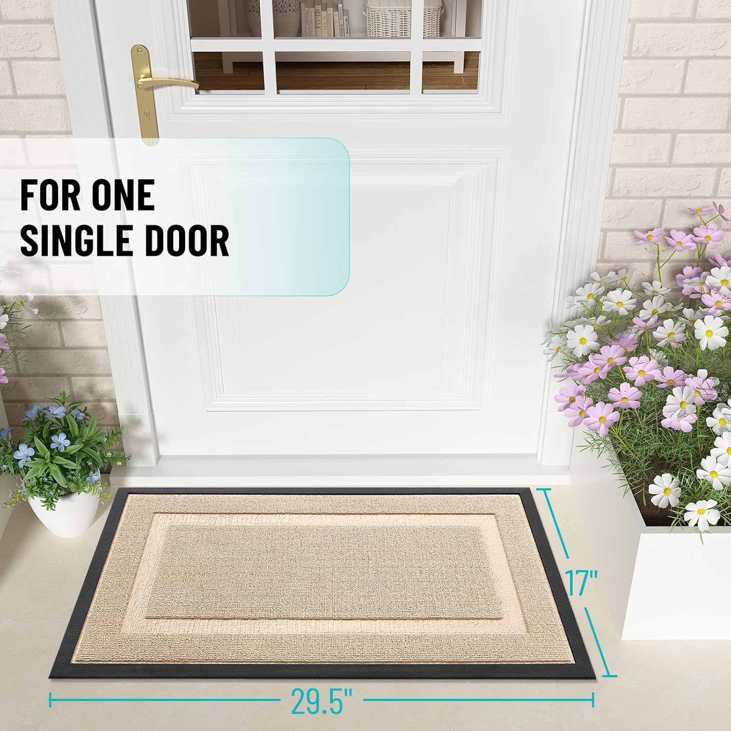 OLANLY Waterproof Front Door Mat - All-Season, Easy Clean, Sturdy Natural Rubber | 71x23 Off-White