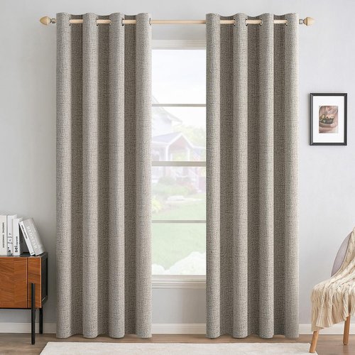 MIULEE Blackout Linen Curtains - 100% Thermal Insulated Greige Drapes | Room Darkening 52x72 Inch (2 Panels)