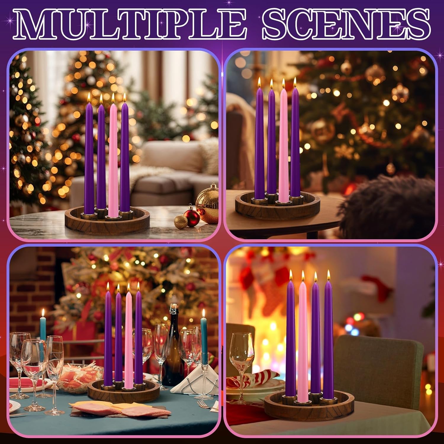 Vercraft 7-Inch Christmas Advent Candle Holder - Modern White Tray with 12 Taper Candles for Festive Centerpiece