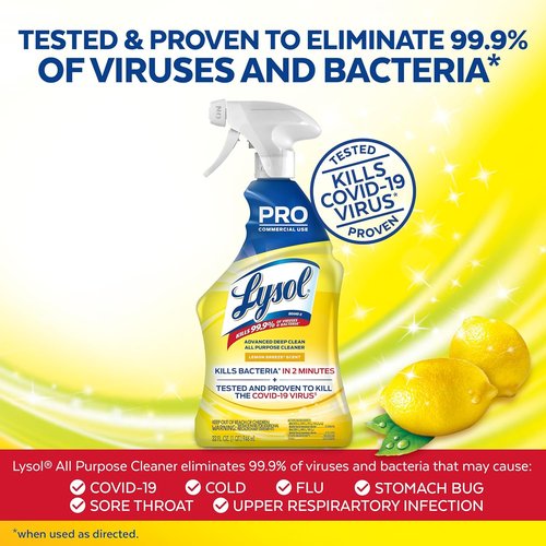 Lysol Pro All-Purpose Cleaner - Deep Cleaning Disinfectant Spray - Lemon Breeze Scent - 32 oz Bottle (Pack of 12)