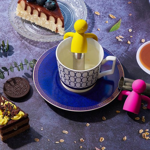 Hicarer 4 Pieces Tea Infuser for Loose Tea Cute Fine Mesh Tea Strainer Stainless Steel Tea Filter Ball Tea Diffuser Steeper for Teacups Teapots (Gray,Blue,Rose Red,Yellow)