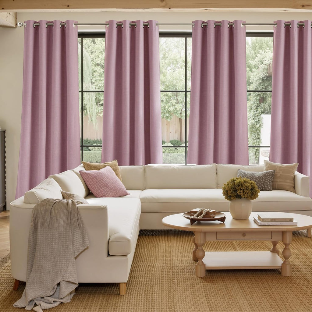 NICETOWN Blackout Curtains - Short Faux Linen Privacy Panels for Living Room & Bedroom | 63 Inches Long, Pink