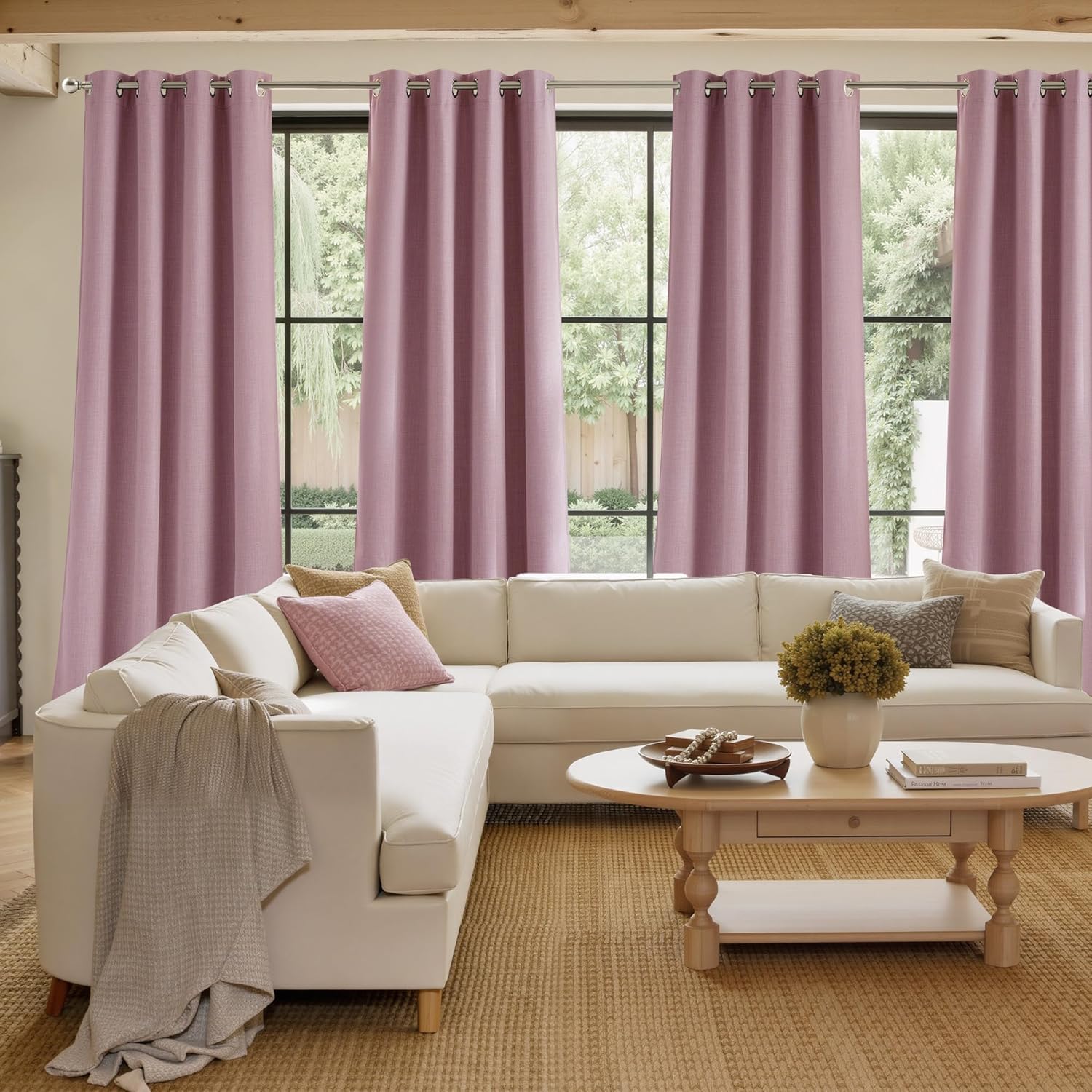 NICETOWN Blackout Curtains - Short Faux Linen Privacy Panels for Living Room & Bedroom | 63 Inches Long, Pink